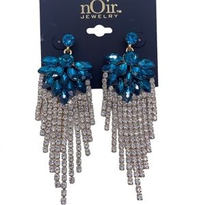 nOir luxury dangle flower crystal tassel long earrings- New